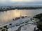 Aerial view is a beautiful panorama of the renovated Northern River Station in Moscow. Passenger ships are waiting for passengers