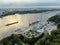 Aerial view is a beautiful panorama of the renovated Northern River Station in Moscow. Passenger ships are waiting for passengers