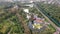 Aerial view. Beautiful park. Fountains, lakes, decorative trees. Have a nice summer day