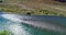 Aerial view of a beautiful river in the middle of the Argentine Patagonian desert on a sunny day