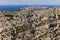 aerial view of beautiful rocky mountains winding road and scenic sea shore in Calanques de Marseille