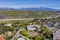 Aerial view of the beautiful rose garden with mount Baldy of Cal Poly Pomona
