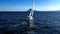 Aerial view of beautiful sailing boat in the coast of Alicante, Spain.