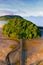 Aerial view of beautiful scenery of island and the bridge in morning