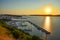 Aerial view of the beautiful seaside city of Pylos located in Messenia, Peloponnese, Greece at sunset