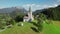 Aerial view of the beautiful Slovenian Alpine landscape with St Spirit church