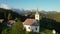 Aerial view of the beautiful Slovenian Alpine landscape with St Spirit church