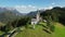 Aerial view of the beautiful Slovenian Alpine landscape with St Spirit church