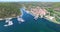 Aerial view of beautiful small town Skradin, Croatia