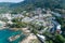 Aerial view of beautiful sunny day Seashore at Kalim beach near Patong beach in Phuket Thailand Amazing sea landscape High angle