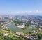 Aerial view of  beautiful tang dynasty style lake park in xian