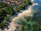 Aerial view of a beautiful tropical beach protected by a fringing tropical coral reef (Sanur, Bali