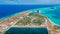 Aerial view of the beautiful tropical island Maamigili at Alif Dhaal Atoll at the indian ocean