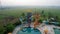 Aerial view of Beautiful umbrella around outdoor swimming pool in hotel resort for vacation travel at Bekasi