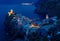 Aerial view of beautiful Vernazza in peaceful morning twilight
