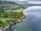 Aerial view of the beautiful village of Benderloch with dramatic skys