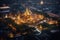 Aerial view of beautiful Wat Phra Kaew Bangkok, Thailand night in the city with Ai Generated