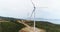 Aerial View. Beautiful windmill turbines , wind energy turbines . Aerial drone shot. 4K 50fps