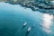 Aerial view of beautiful yachts in the sea in summer. Travel background