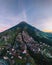Aerial View The Beauty Of Building Houses In The Countryside Of The Mountainside In The Morning. Nepal van Java Is A