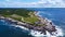 Aerial View of Beavertail Lighthouse in Jamestown, Rhode Island