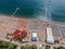 Aerial view of Becici beach in Budva town, Montenegro