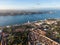 Aerial View of Belem District and Tagus River in Lisbon, Portugal