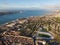 Aerial View of Belem District and Tagus River at Sunrise in Lisbon, Portugal