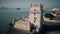 Aerial view of Belem Tower in Lisbon Portugal 4k footage