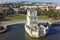 Aerial view of Belem tower - Torre de Belem in Lisbon, Portugal