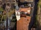 Aerial view of the bell tower of the Ippolito and Cassiano church in Cassano Valcuvia, province of Varese, Italy