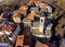 Aerial view of the bell tower of the Saint Maria Maddalena Church in Ferrera di Varese, province of Varese, Italy