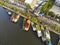 Aerial view of Ben Binh Dong (Binh Dong harbour) in lunar new year ( Tet Festical in Vietnam) with flower boats along side the