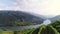 Aerial view bend of Douro river in mountains