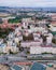 Aerial view of Benfica residential district at twilight, view of white building, Lisbon, Portugal