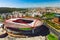 Aerial view of the Benfica stadium. Estadio da Luz. Football stadium in Lisbon, Portugal. 10.03.2021