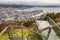 Aerial view of Bergen city from top of mount floyen glass balcony viewpoint