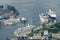 Aerial view of Bergen port with cruise ships docked
