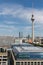 Aerial view of Berlin with modern office buildings and TV tower