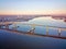 Aerial View of the Betsy Ross Bridge Crossing Delaware River in Philadelphia