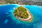 Aerial view of beutiful small island in sea bay at sunny day