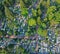 Aerial view on big cemetery many tombstones and trees