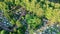 Aerial view on big cemetery many tombstones and trees, slow flight