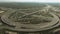 Aerial view of the big green highway interchange near the Arabian Ranches area in Dubai, UAE