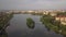 Aerial view of big lake and an island in the center of Ivano-Frankivsk city, Ukraine.