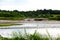 Aerial view of big river getting dry during summer