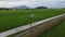 Aerial view bird house at paddy field