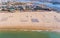 Aerial view, bird's eye view of the Portuguese city of Portimao beaches and the tourist area of the Algarve. Summer is