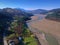 Aerial view of Bistrita river and Ceahlau