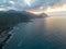 Aerial view of Bitoujiao, a famous scenery of Taiwan northeast corner. Birds eye view in Bitoujiao cape, Ruifang